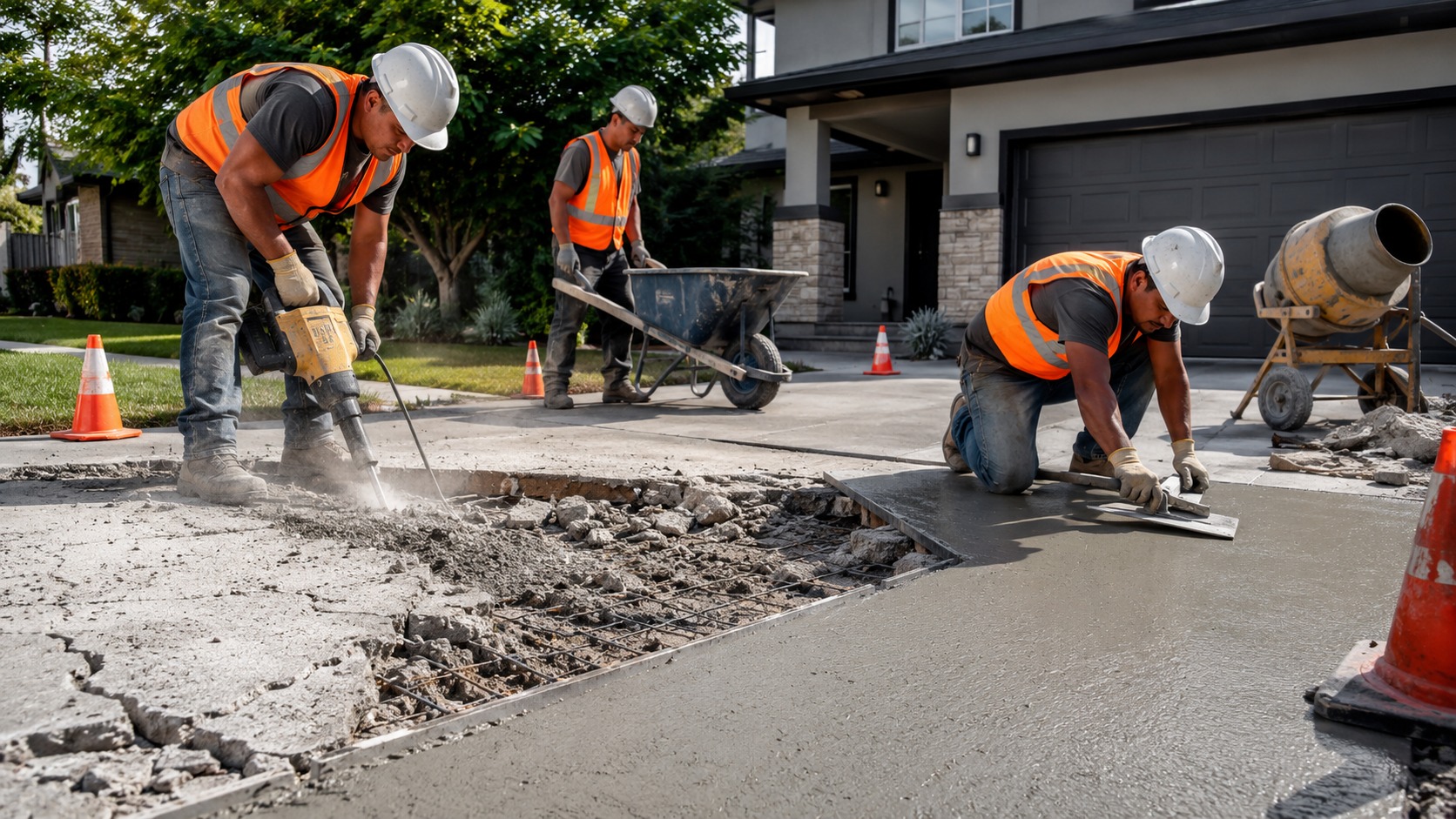 Concrete driveway repair specialist inspecting cracked concrete in Brisbane