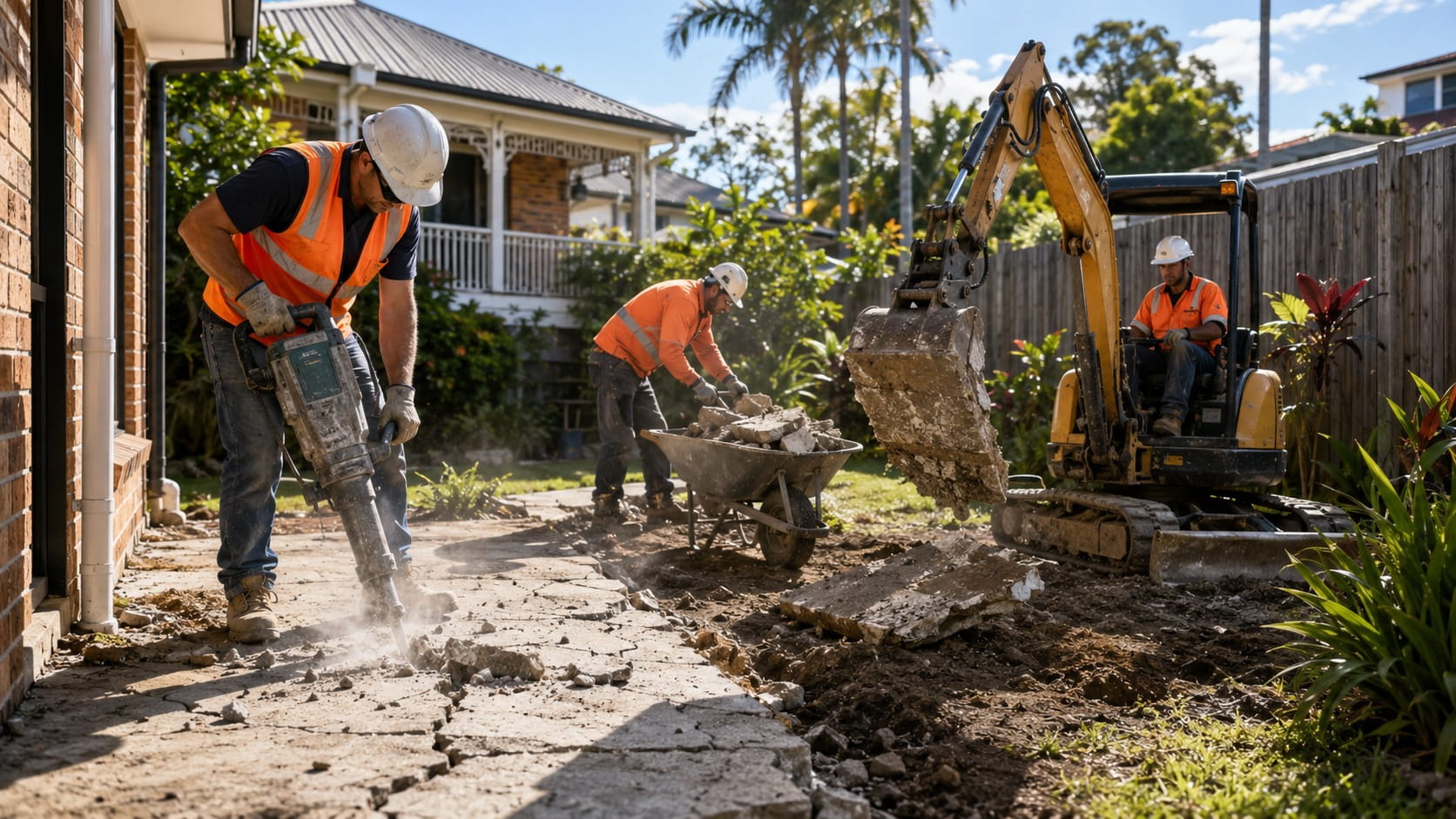 Brisbane concrete crack repair team working on driveway